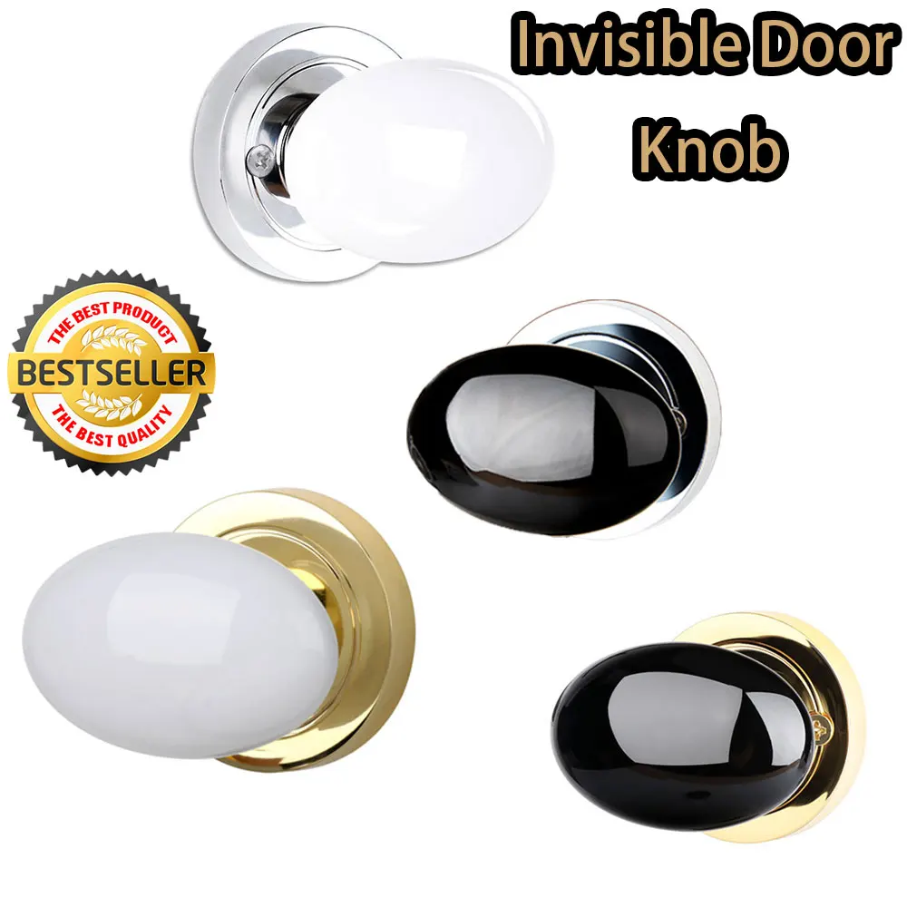 Puxadores de Porta Invisíveis para Portas Interiores Ovais Móveis de Porta Universal para o Quarto Acessórios da Porta do Banheiro Preto Branco