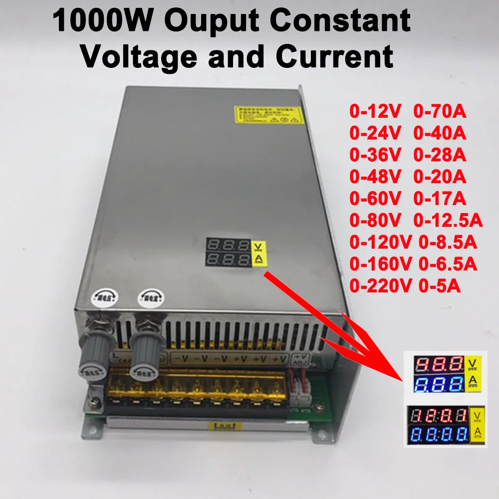 DIY LED U-HOME AC110/220 to DC0-220V 0-70A 1000W Adjustable Knob Switching Power Supply for 100W/200W/300W/500W COB LED