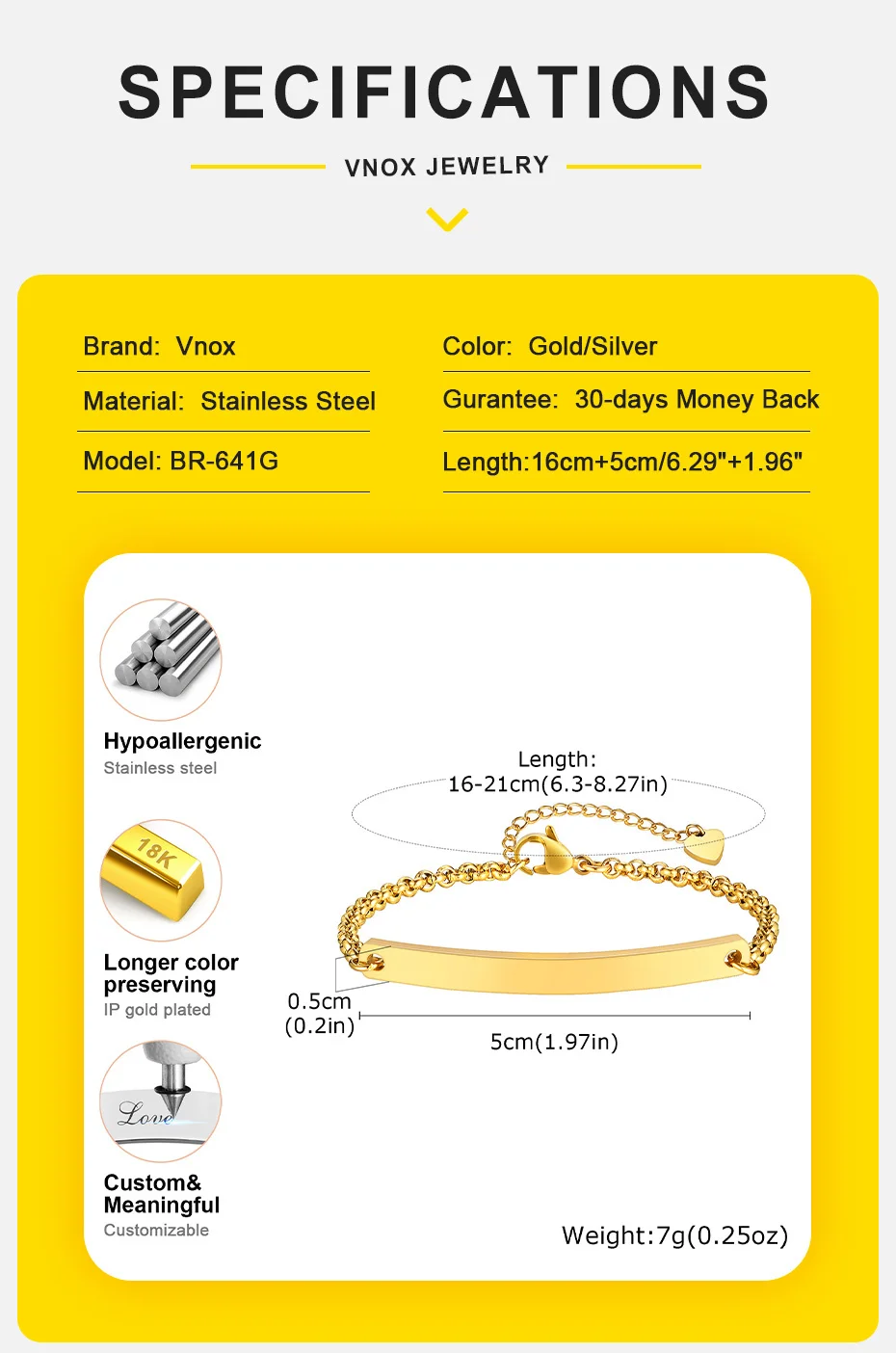 Vnox Kostenlose individuelle modische schlanke Damenarmbänder, runde Box-Kettenarmbänder, Gravur-Edelstahl-Armreif, Geschenk für Sie – Detail 6