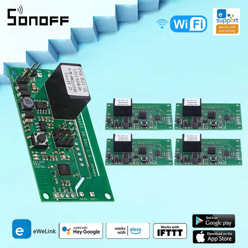 

SONOFF SV Wifi Smart Switch Safe Voltage 5-24V Wireless Smart Home Relay Module Support Secondary Development Works With Alexa