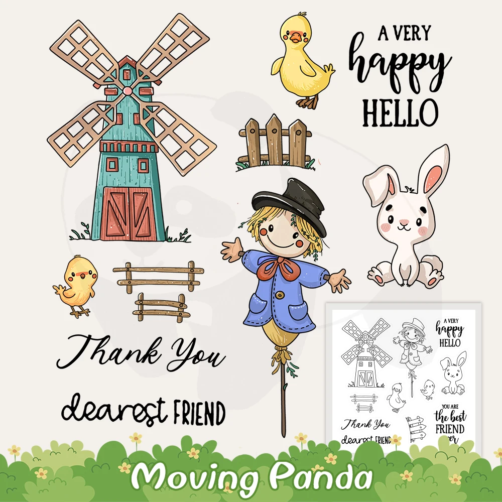 

Rabbit Ducks Farm Cutting Dies Clear Stamp Scarecrow Windmill Scrapbooking Stencil Cut Dies Stamps DIY Decor Card Crafts