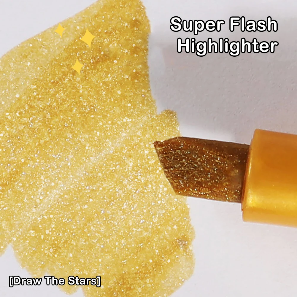 8 Colors Metallic Highlighter Fluorescent Glitter Markers Note Taking Shining Pen for Journal Scrapbooking Supplies Drawing Art