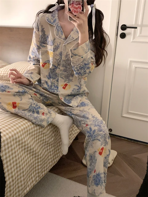 Autumn Chinese Blue White Porcelain Print Pajama 2 Pieces Set Women Silky  Soft Long Sleeve Sleepwear Home Clothes Lazy Wind S299 - AliExpress