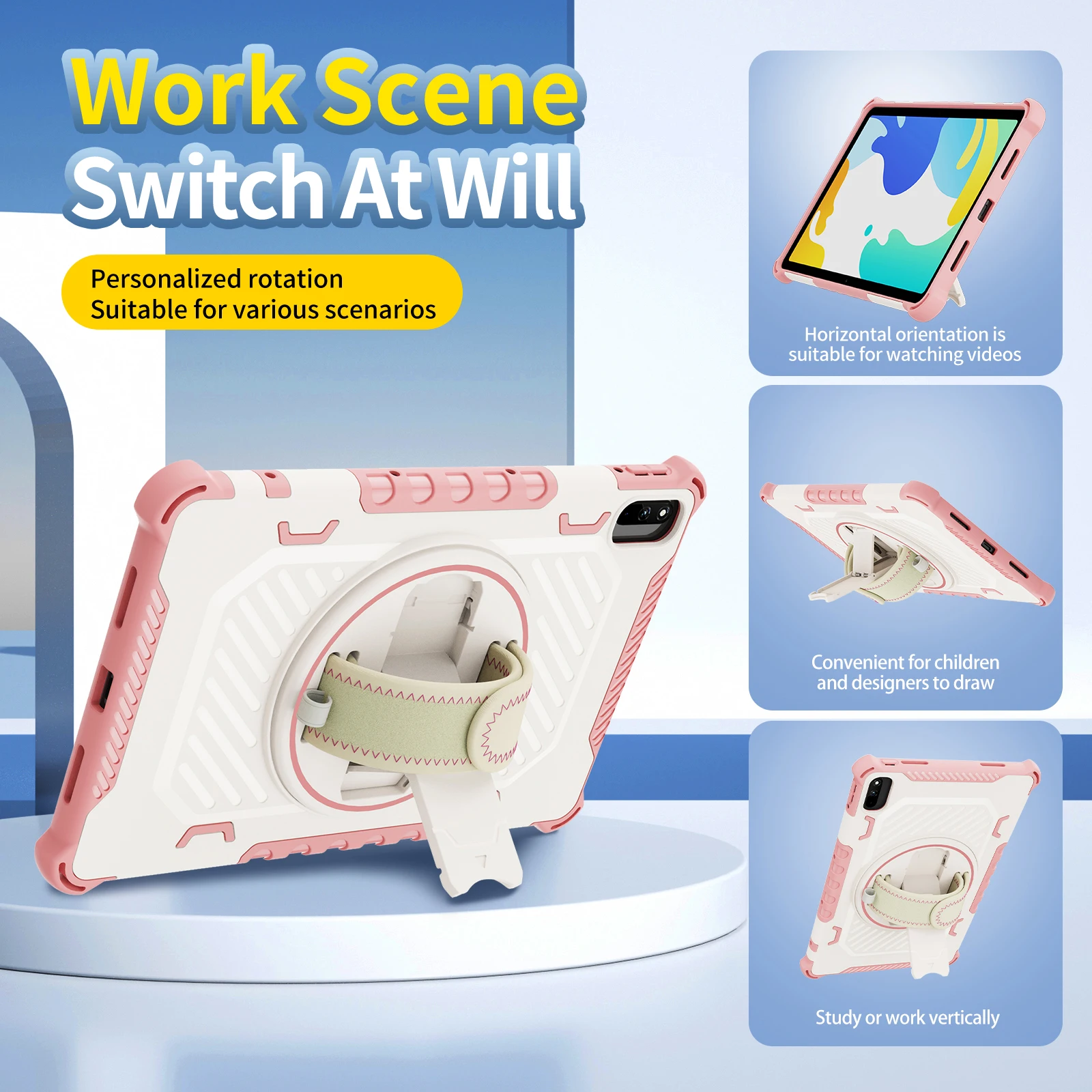 Versatile 360° Rotating Shockproof Tablet Case with Hand Strap and Stand