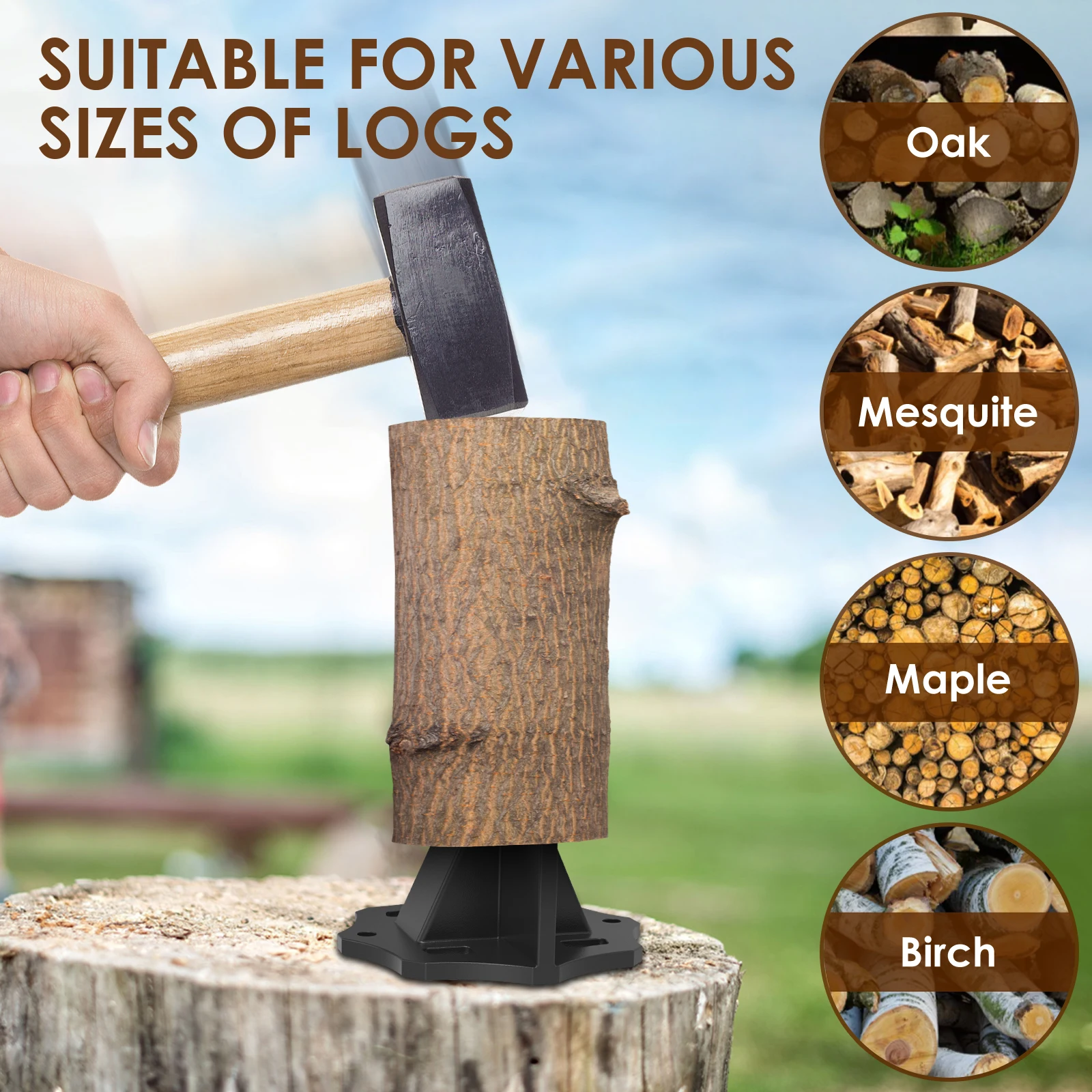 Wood Splitter Manual Log Splitter Portable Kindling Splitting Tool High Carbon Steel Woods Splitting Stand with Gloves Hand Tool