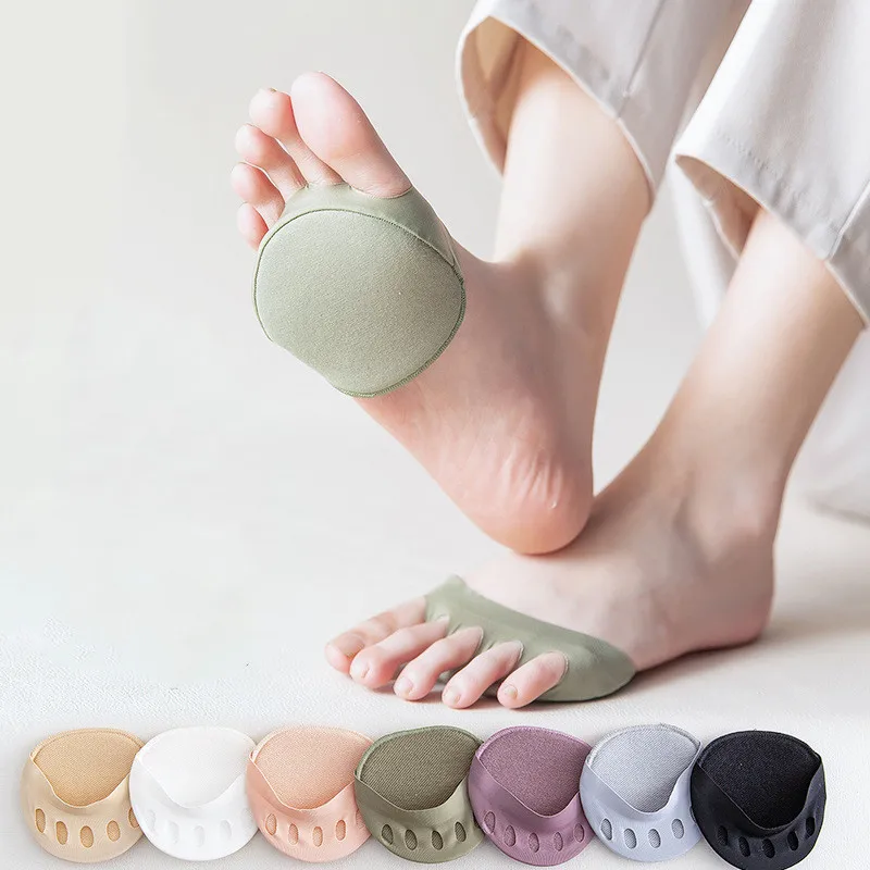 Shoe Insoles Summer Thin Breathable Ice Silk Invisible No Show Socks Five Fingers Forefoot Pads Women High Heels Half