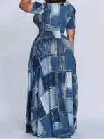 Plus Size 1XL-5XL Women  Popular Large Size Printed Dress with Belt Long Sleeve Women's Clothing Fashionable  Long Dres - Image 2