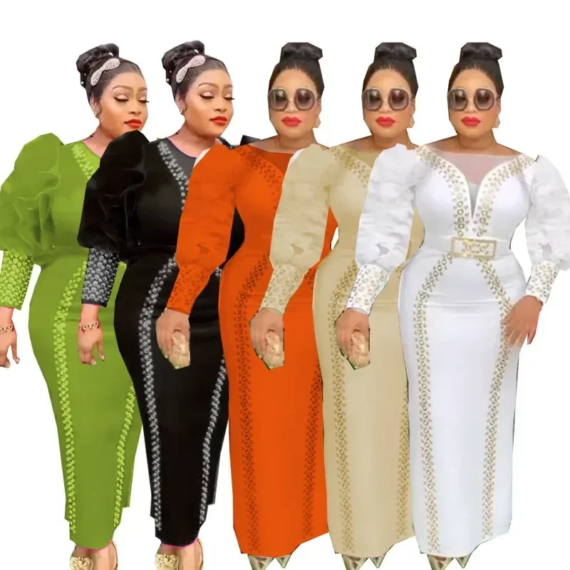 2025 African Dresses For Women Diamonds Femme Dashiki Abaya Maxi Dress Africa Clothes Dashiki Ankara Embroidered Flares Dresses 2