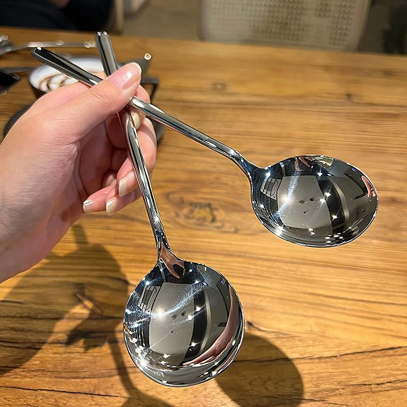 Creative Korean Head Spoon Western Food Long Handle Spoon Stainless Steel Large Square Kitchen Dessert Ice Cream Tableware