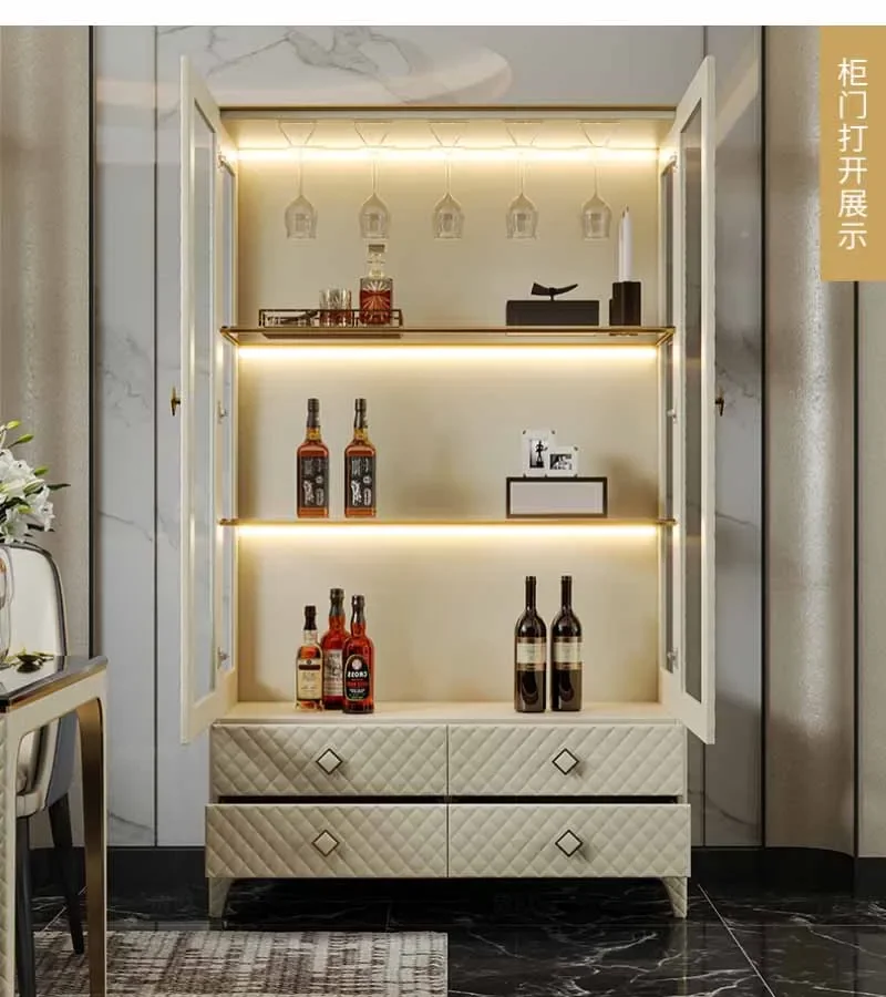 Light Luxury Restaurant Wine Cabinet Hong Kong style Furniture Meal Side Cabinet Room Hall Storage Combination P