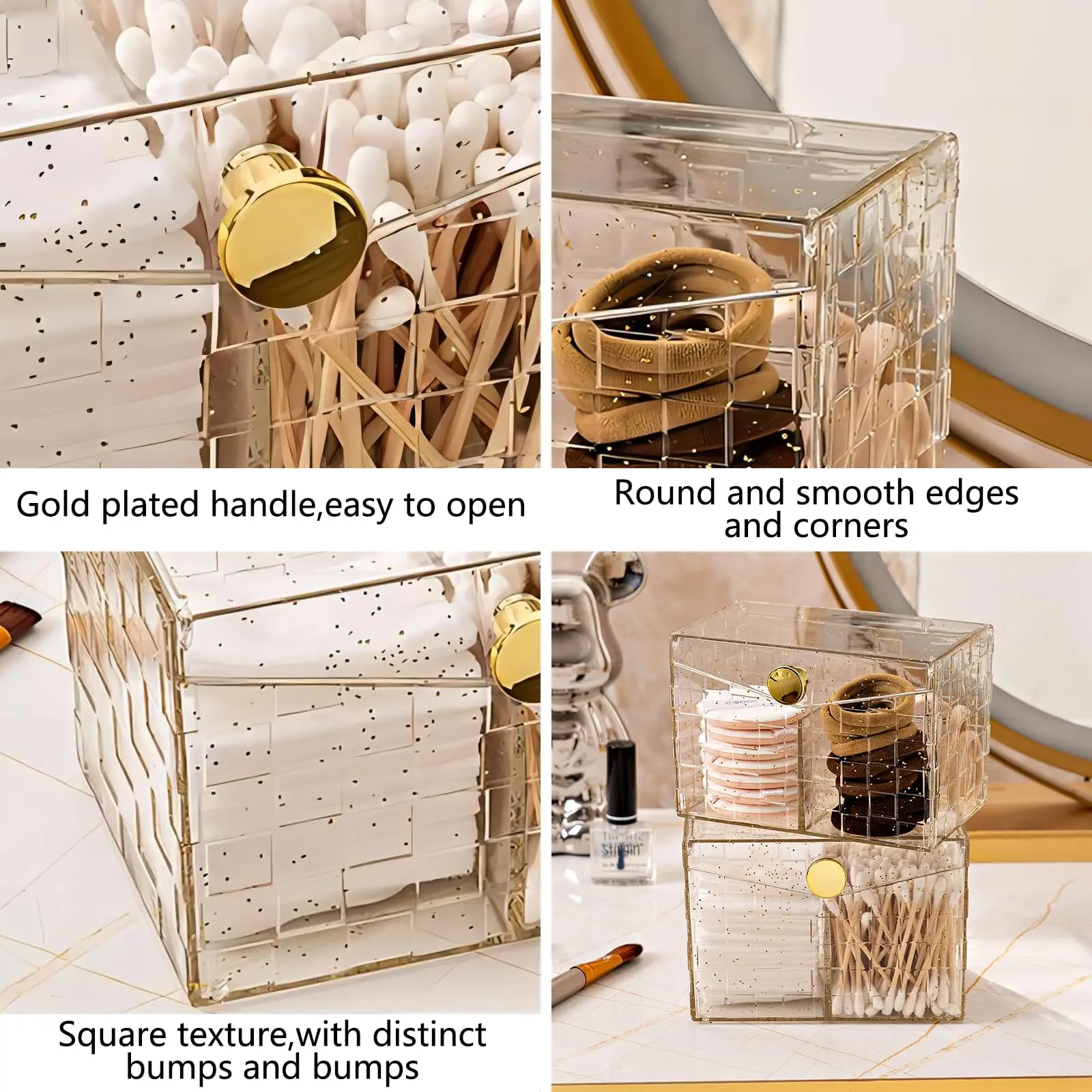 Vanity Makeup Organizer Desktop Storage Box Qtip Holder Dispenser for Cotton Ball, Cotton Swab, Cotton Round Pads for Bathroom 4