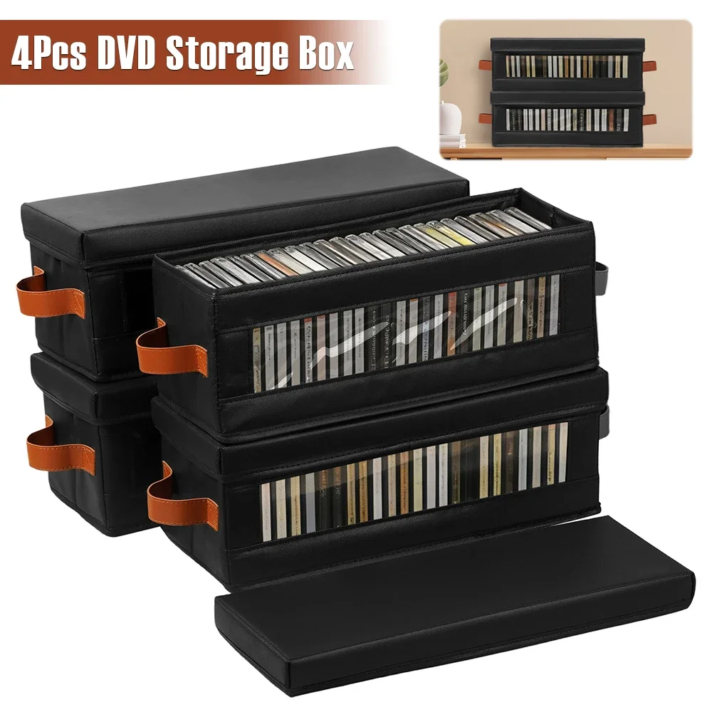 4Pcs DVD Storage Box Non Woven CD Container Box with Visible Window Lid ...