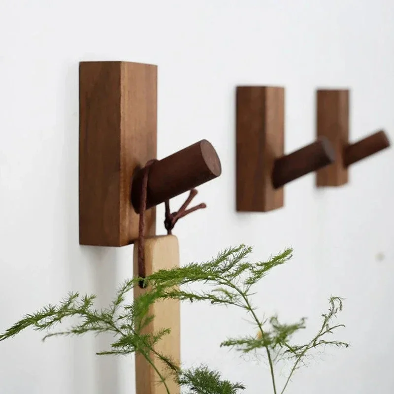 Beech Wood No Punching Black Walnut Hook Entrance Wall Hanging Clothes Clothing Store Single Adhesive Hook 6