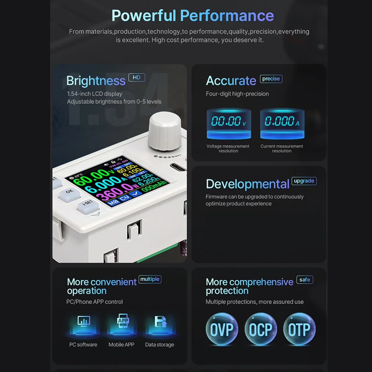 

RK6006-BT Digital Control Power Supply Buck Converter 60V 6A 4 Digit COMM Adjustable DC to DC Step Down Voltage Bench