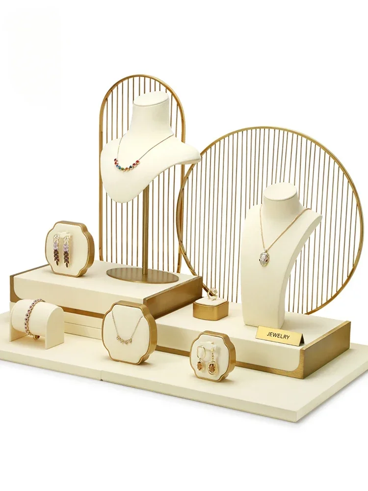 White microfiber jewelry display props, rings, necklaces, earrings, bracelets, counters, window jewelry display racks