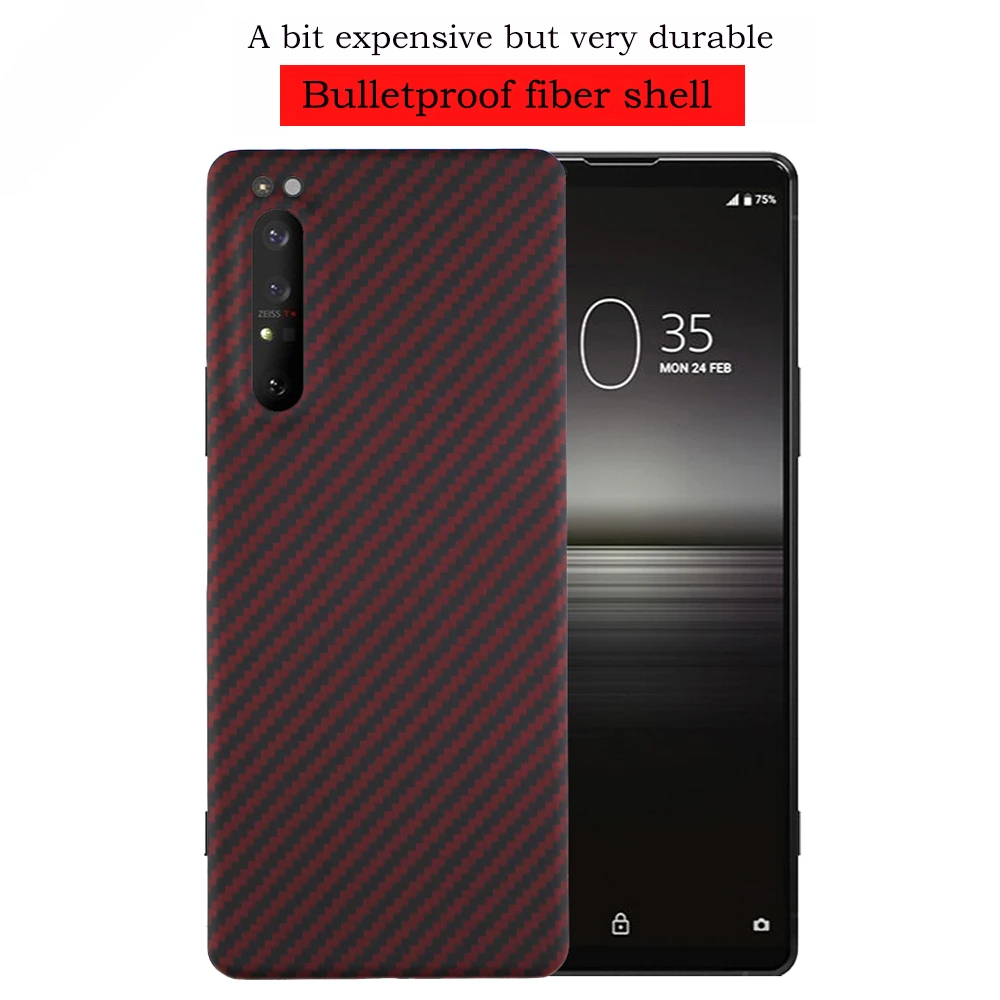 

Dropshipping Real Aramid Fiber Carbon Fiber For Sony Xperia 1 II , Minimalist Men's Xperia 1 II 6.5‘‘ Red CASE Cover