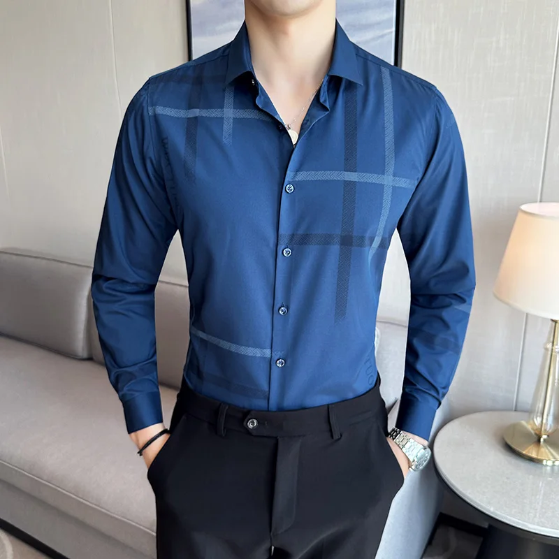 

High Quality Silk Satin Shirts for Men Plus Size Long Sleeve Business Mens Printed Shirts Party Club Roupas Maculinas Streetwear