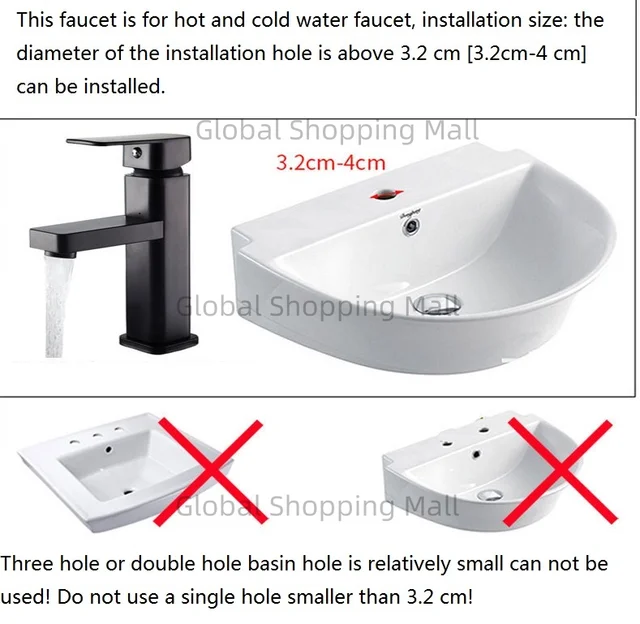 ก๊อกน้ําในห้องน้ําเดี่ยวหลุมเดี่ยวเดี่ยวผสมน้ําร้อนและน้ําเย็นแตะดาดฟ้าติดตั้งในสีดําและ Chrome Square อ่างล้างหน้า TapBathroom 6