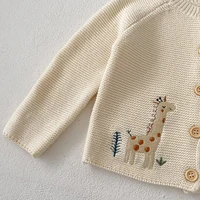 Autumn New Baby Clothing, 0-3 Year Old Girl, Cute and Fun Embroidered Round Neck Cotton Sweater Knitted Cardigan Coat 4