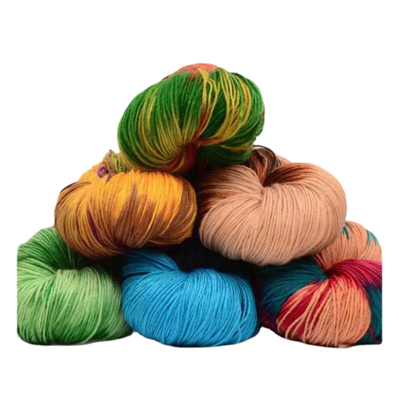 50g / Piece Rainbow Section Ecological Dyeing Yarn 4-strand Wool DIY Manual Crochet Knitting Yarn Baby Sweater Scarf Yarn 4