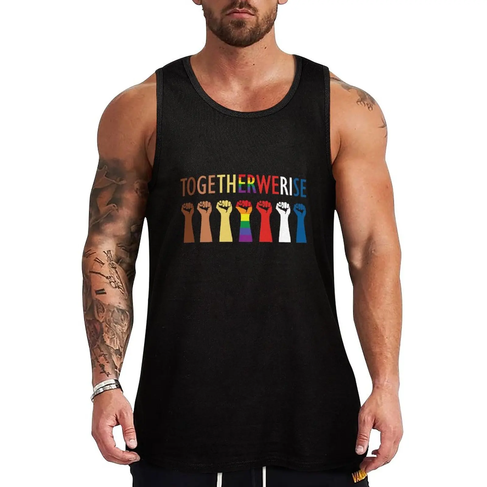 

Together We Rise Unity Design Tank Top cotton t-shirts man men gym