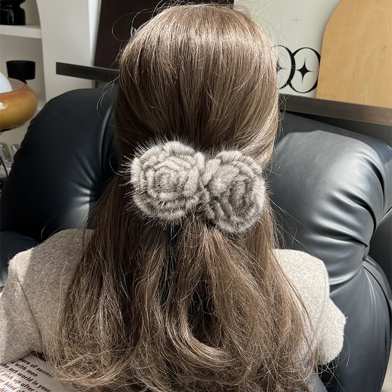 20205 neue Echte Natürliche Nerz Blume Haar Clip Haarnadel Barrettes Für Frauen Mädchen Pferdeschwanz Temperament Schellen Haar Zubehör