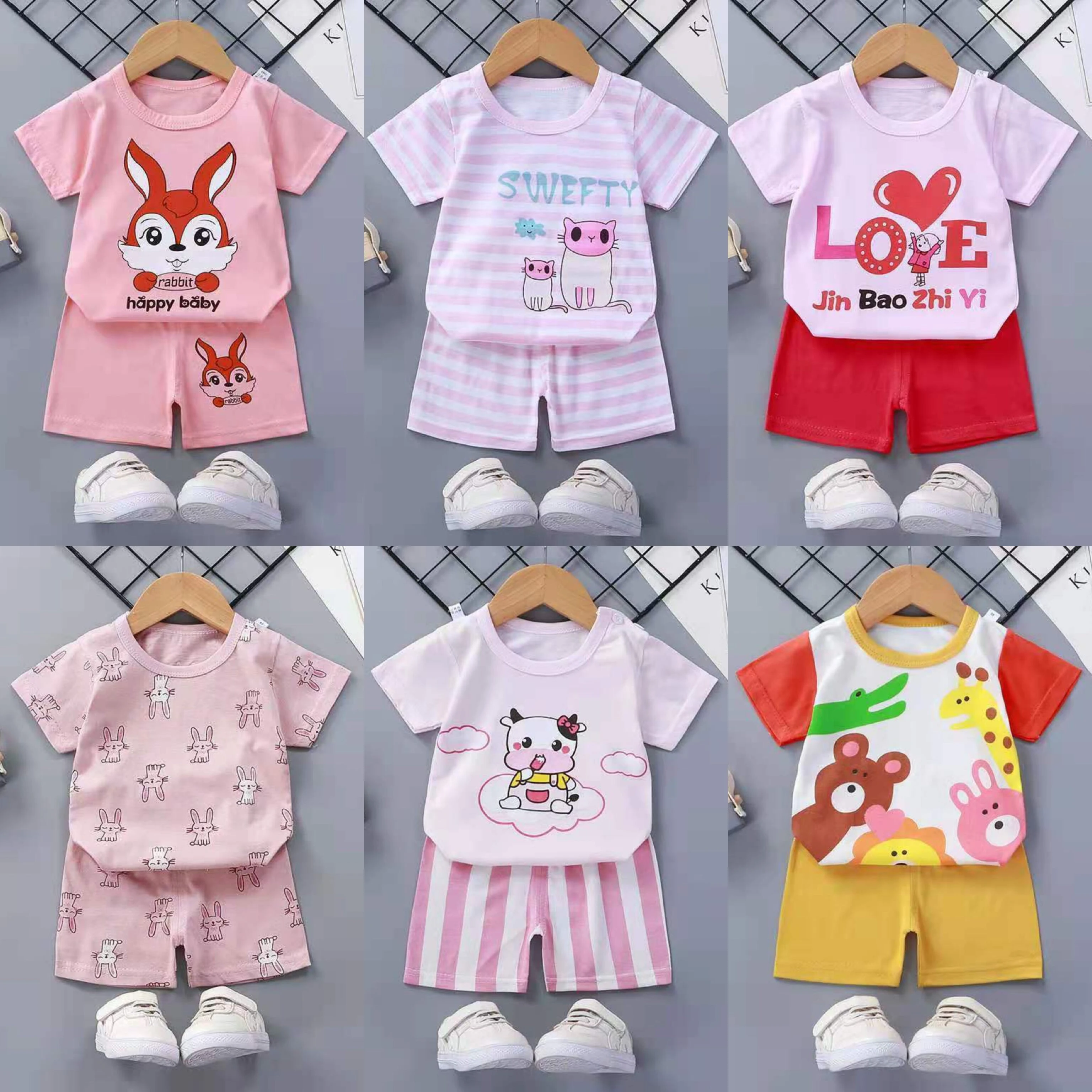 New 2pcs 6M-4T Cotton Clothing Sets Summer New Baby Boys Short Sleeve T-shirt+shorts Suit Toddler Girls Kids Outfit Clothes baby dress and set