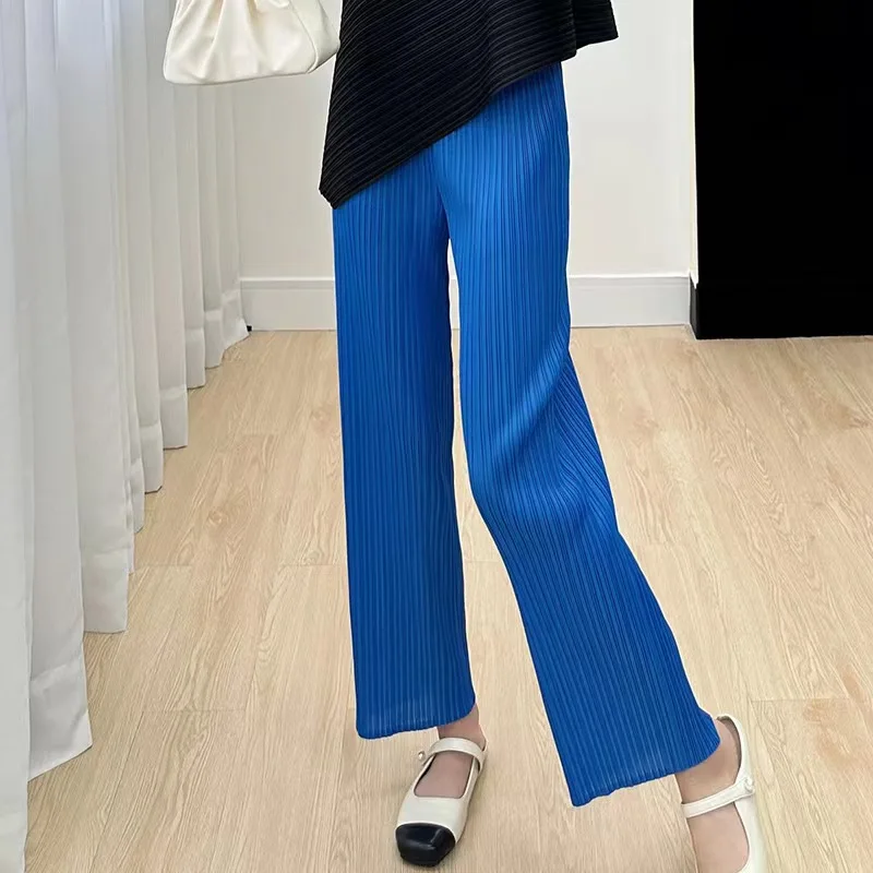 Miyake Women's Casual Elegant Designer Streetwear Loose Plus Size Straight Pleated Pants Trousers Spring Summer Autumn New 3