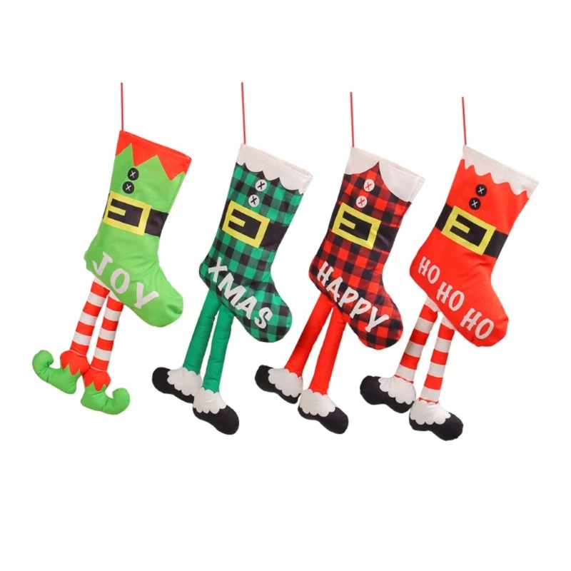

G6DA Christmas Stocking with Long Legs Present Sock for Tree Container Candy Gift Bag