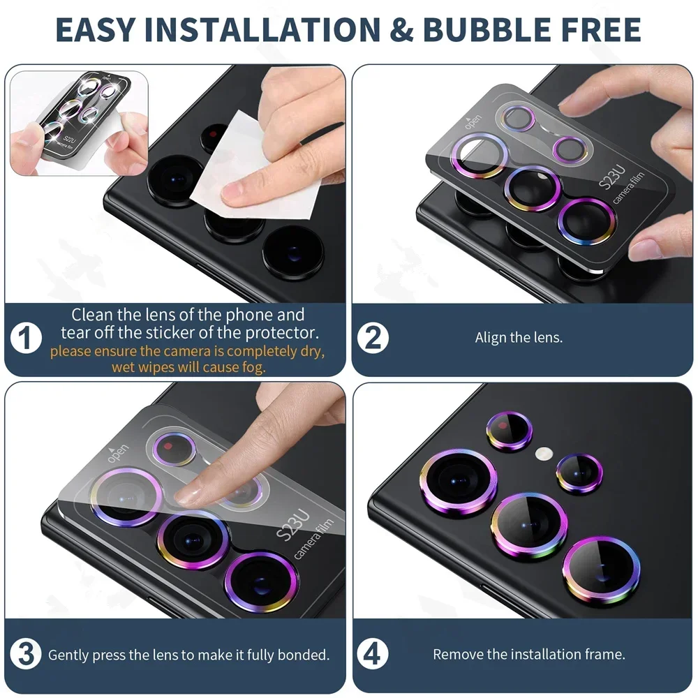 Premium Tempered Glass Camera Lens Protector with Metal Cover