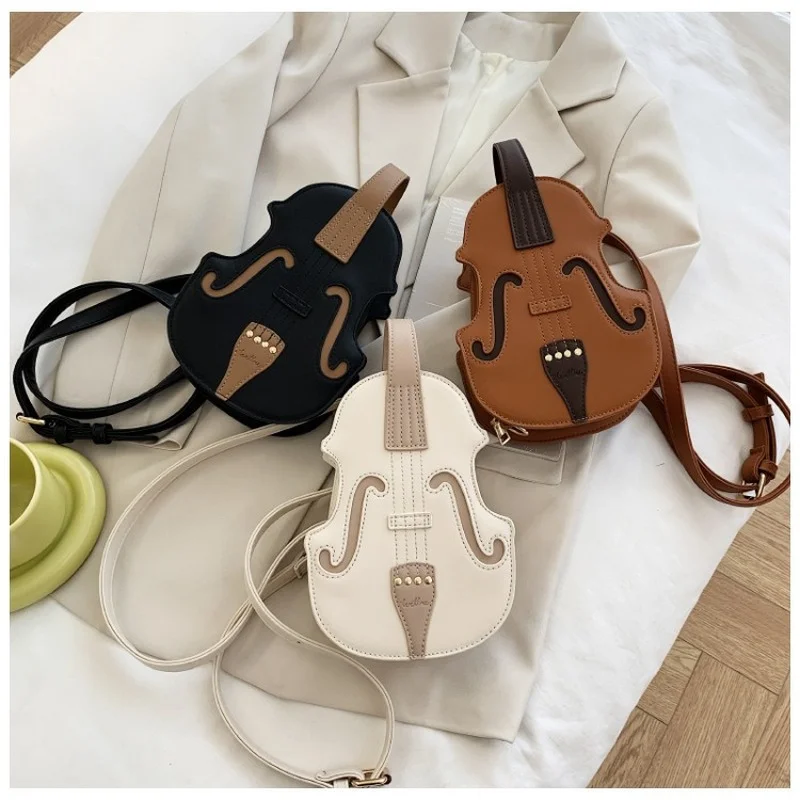 Violin Shape PU Leather Small Backpacks For Women Creative Violin Female Crossbody Bag Sewing Thread Ladies Fashion Shoulder Bag