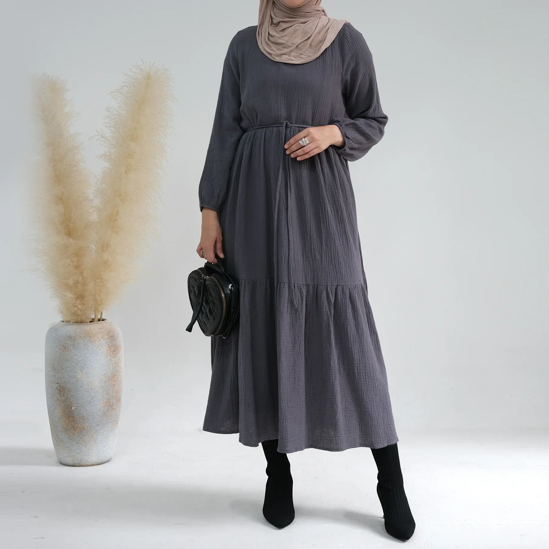 Autumn Cotton Abaya Muslim Long Dresses for Women Winter Clothes Dubai Turkey Hijab Dress Ramadan Eid Modest Islam Outfit Kaftan