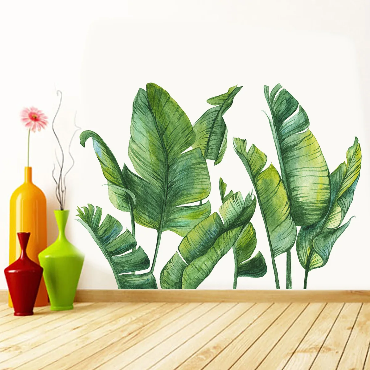 4pcs Nordic Style Green Plant Creative Wall Stickers Living Room Decorative Aesthetic Art Wall Stickers Mural Wallpaper Zcj068