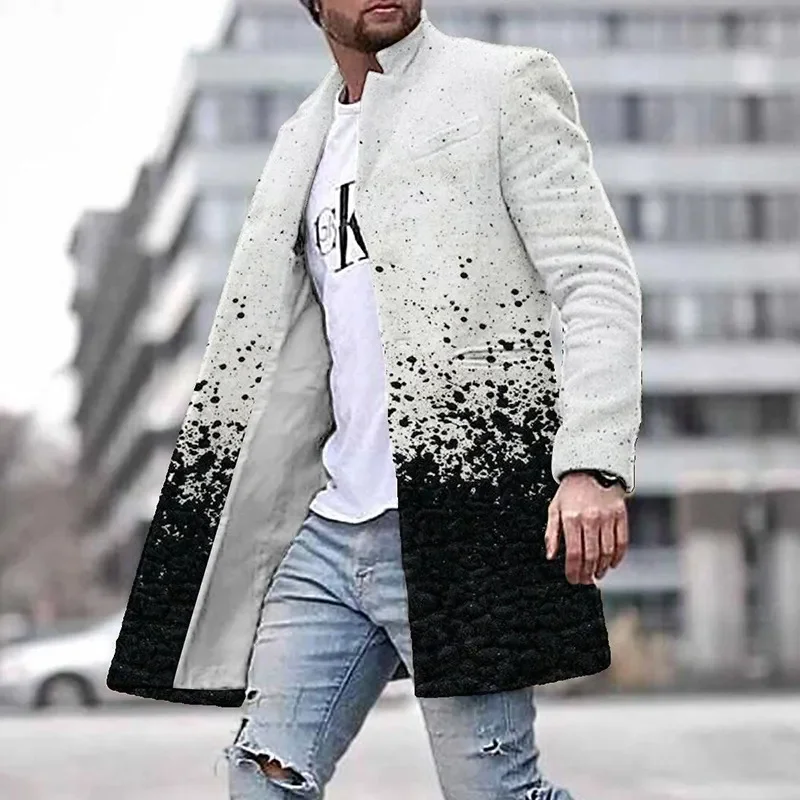 

2023 Fall Winter Mens Leisure Outerwear Turndown Collar Long Sleeve Buttoned Woolen Jackets Men Fashion Trend Slim Fit Coat