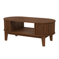 Table basse moderne Fangange, table ovale en bois de noyer 100x50x50 cm avec étagère ouverte, table de salon avec rangement dissimulé 8