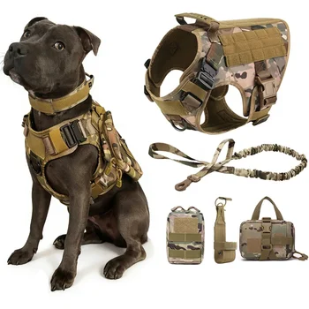 Set di Imbracature Tattiche Mimetiche per Cani Militari, Gilet per Cani di Taglia Grande con Patch a Strappo, Gilet Molle con Maniglia per Addestramento