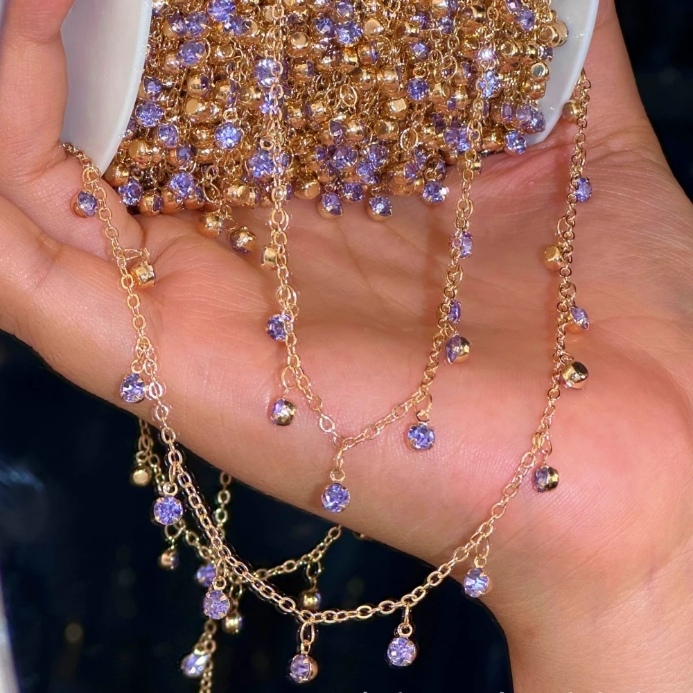 2m Kristall Glas Strass Perlen Charm Anhänger Kupfer Kette Link Für Böhmen Halskette Fußkettchen Armband DIY Mädchen Schmuck Machen – Detail 5