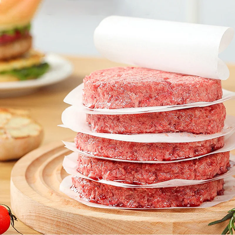 Air Fryer Paper Disposable Air Fryer Liners Burger Patty Paper 100pcs Hamburger Patty Paper Non Stick OilPaper Round Wax Paper Sheet For Burger Press Baking Liner BBQ Oven Kitchen Accessories