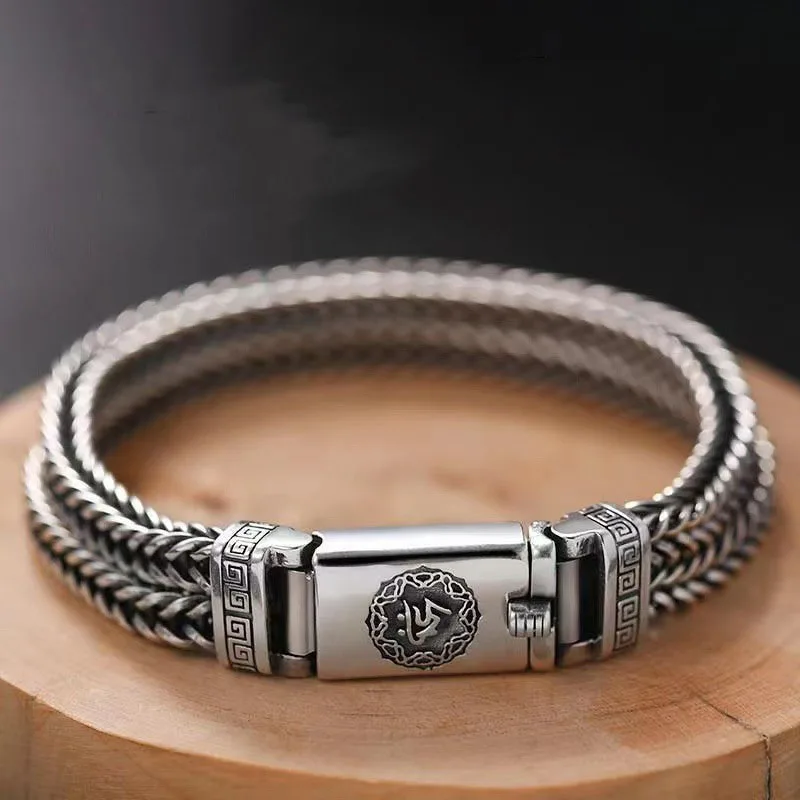 

New Hand-woven S925 Thai Silver Men's Bracelet Fashion Trend Personality Chinese Style Luxurious Retro Jewelry Accessories