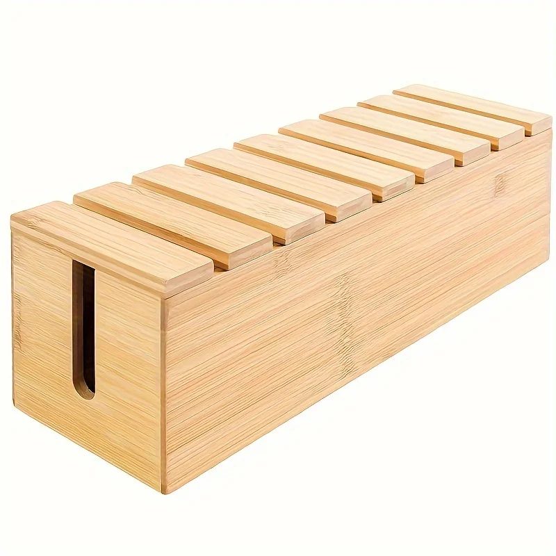 1pc Wood Wire Storage Box, Data Cable Storage Box, Power Cable Management Sorting Box, Socket Computer Cable Rack, Plug Box 5