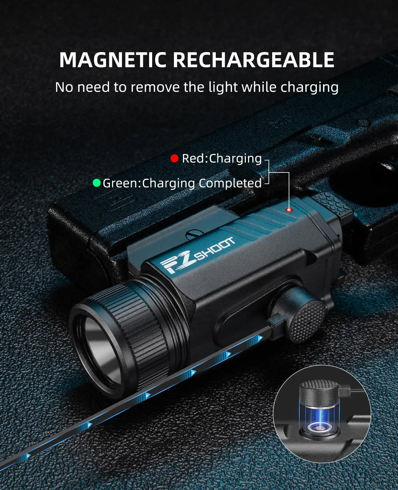 EZshoot 2000 Lumen Tactical Flashlight for Pistol Picatinny or GL Rail LED Light with Adjustable Slide Rail and Rechargeable