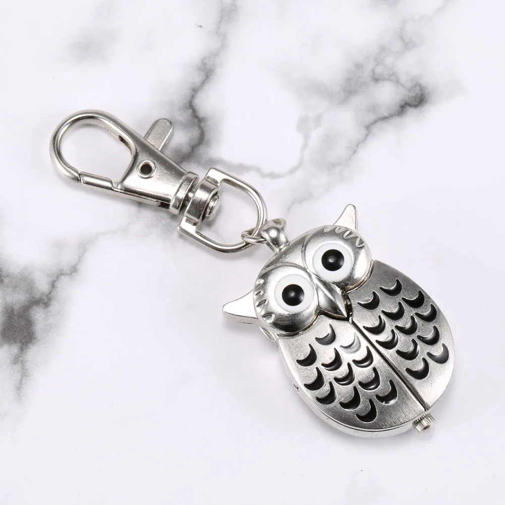 Pocket Watch Fashion Keychain Owl Shape Pocket Watch Unisex Vintage Alloy Keyring Clock Fob Watches Key Chain Bag Car Birthday Gifts 1/3/5pcs