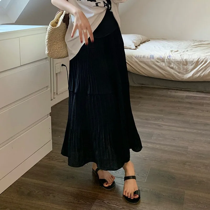Summer Fashion Pleated A Line Maternity Long Skirts Warm Loose Belly Clothes for Pregnant Women Casual Pregnancy