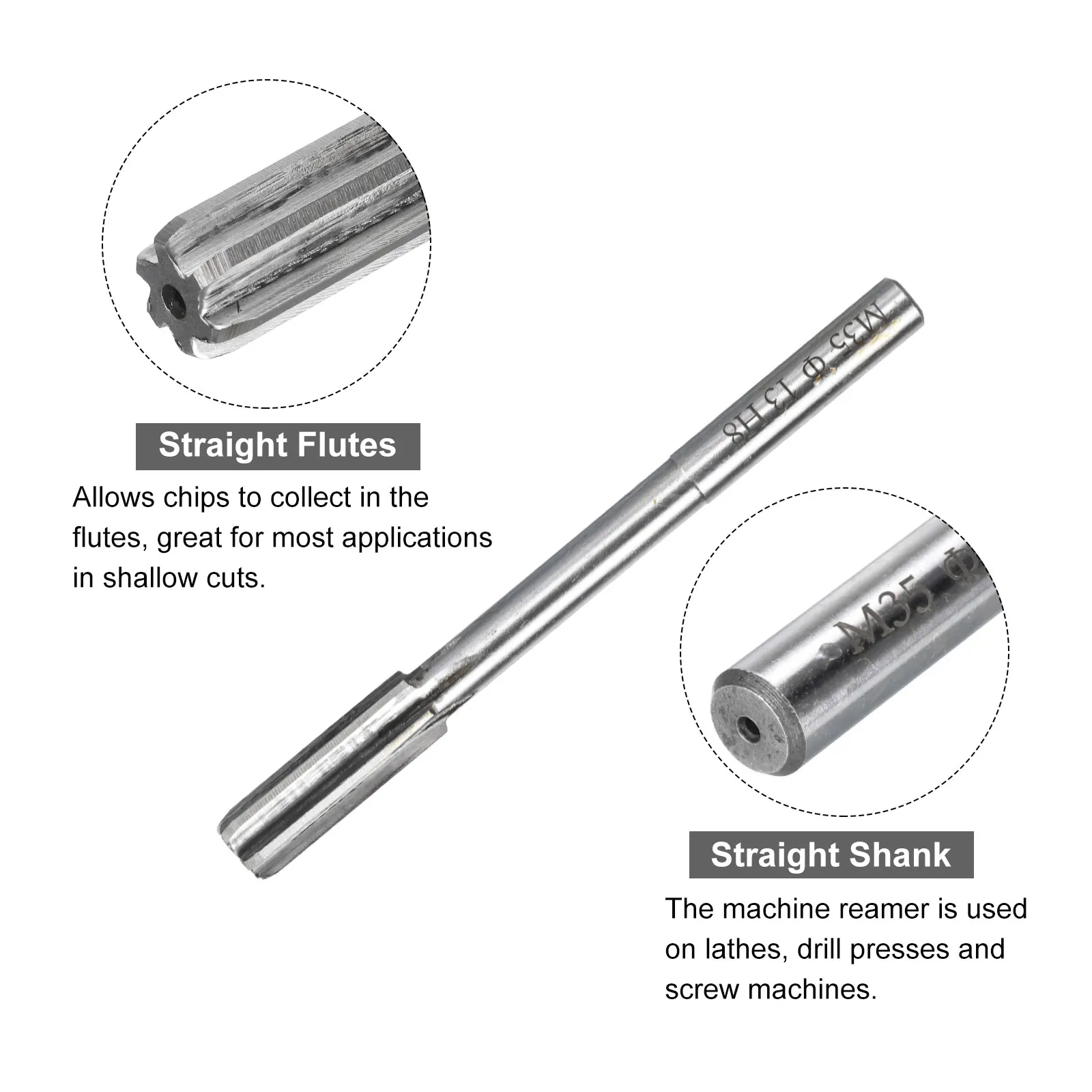 Chucking Reamer 2.5mm-13mm H7 Machine Reamer Straight Flute M35 High Speed Steel Reamer Bit for Steel Aluminum Plastic Wood 2
