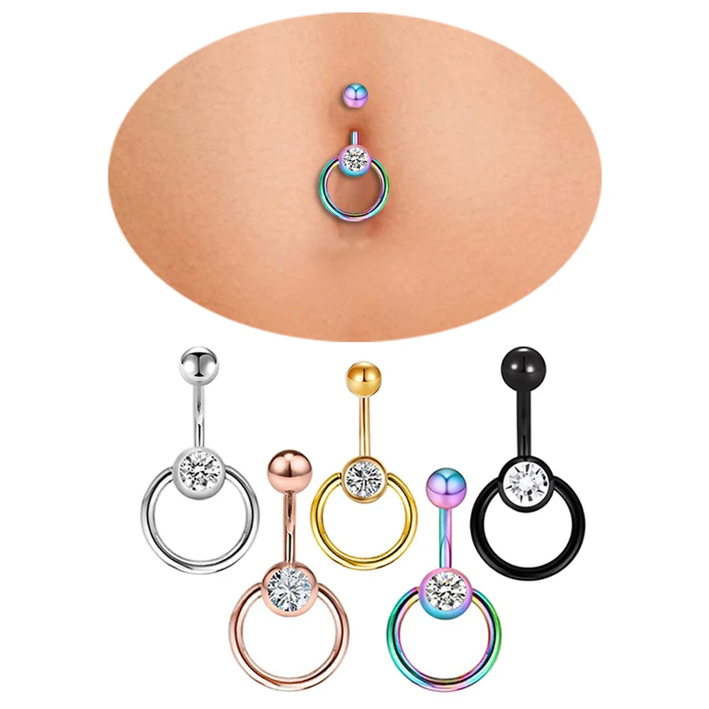 Piercing Jewelry 1Pcs Sexy Dangling Navel Belly Button Ring Stainless Steel Double Round Belly Piercing Ombligo Piercing Jewelry Gifts