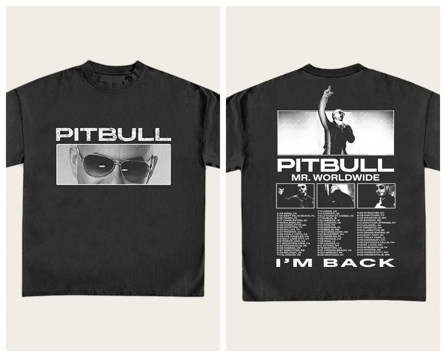 2026 Pitbull I'm Back Nordamerika-Tour T-Shirt für Herren und Damen Sommer 100% Baumwolle Kleidung Mode Hochwertig Kurzärmeliges Oberteil