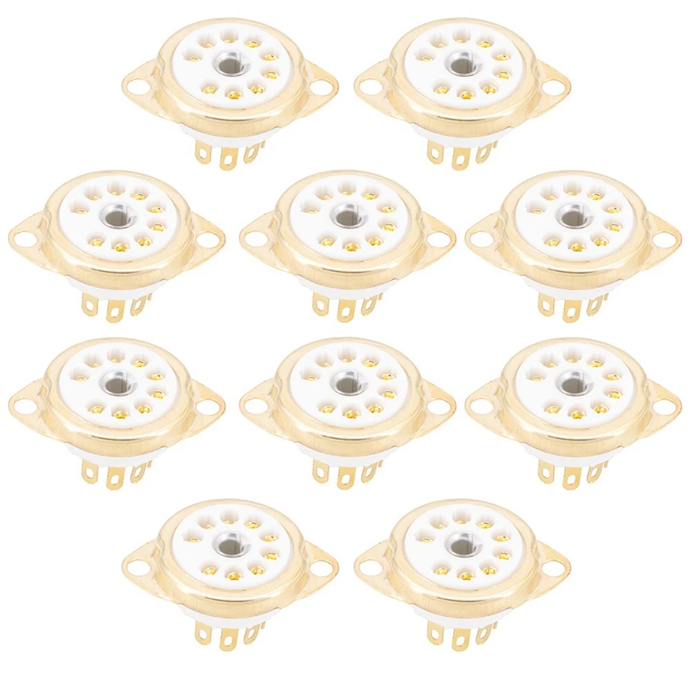 10 Pz Ceramica B9A Placcato Oro 9Pin Tubo A Vuoto Presa Pannello Montaggio Telaio Per Ecc81 Ecc82 Ecc83 El84 6922 Tubo A Vuoto