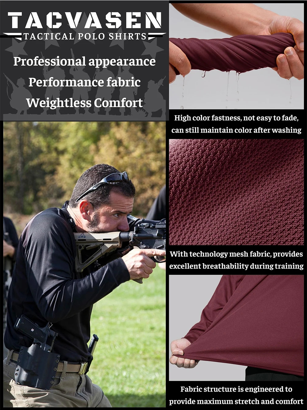 TACVASEN Summer Long Sleeve Performance Quick Drying Polos T-shirts Mens Office Shirt Golf Team Work Shirts Jersey Casual Tops