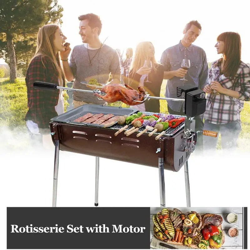 Multiuse Automatic Stainless Steel Rotisserie Kit BBQ Grill Rotisserie Set With Motor Outdoor Spit Roaster Rod For Campe Cooking