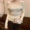 Solid Sexy Slim Off Shoulder Slash Neck Long Sleeve Knitting Sweater  Women Jumpers Office Fashion New 3